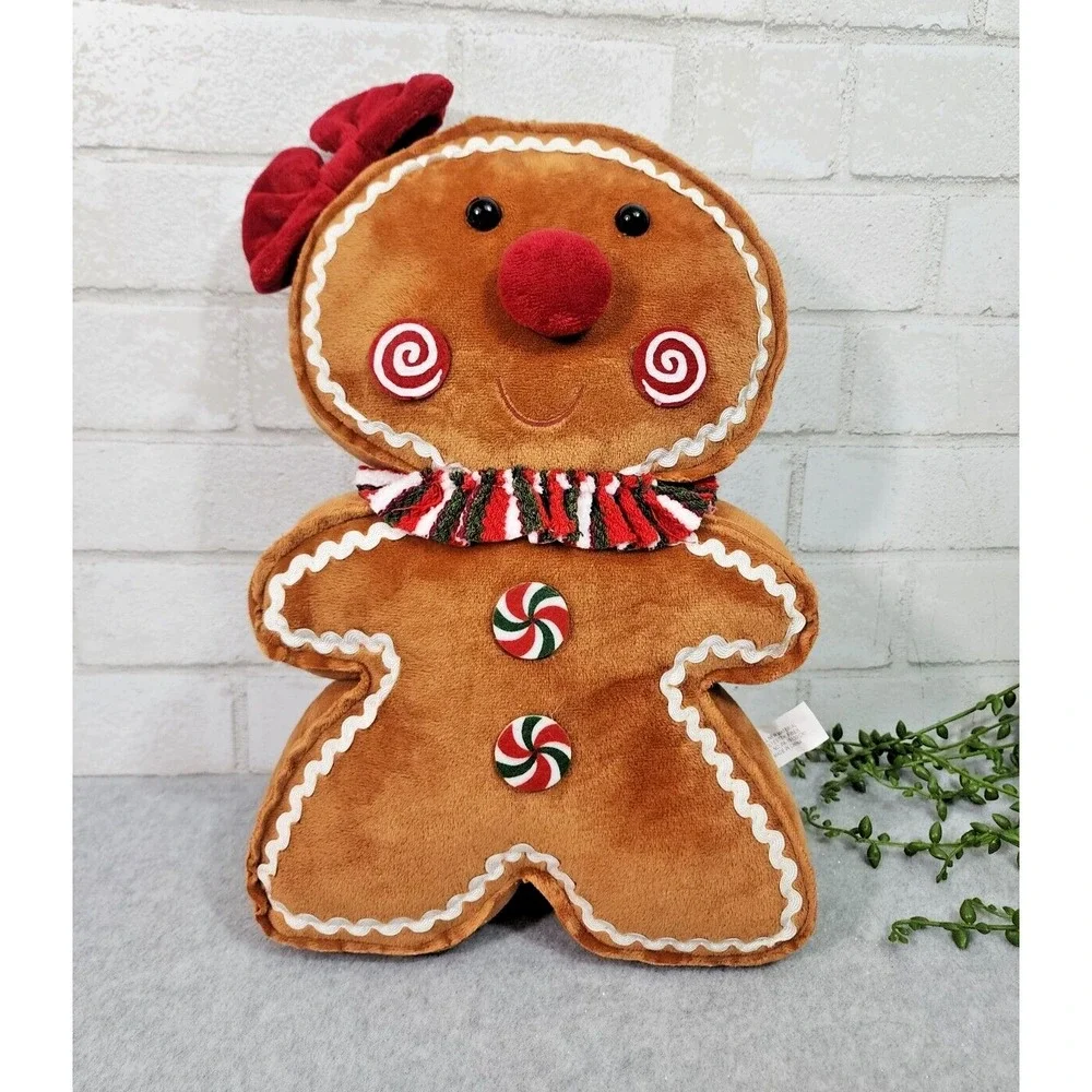 Gingerbread Girl Plush Throw Pillow Christmas Decor Peppermint Candy 16
